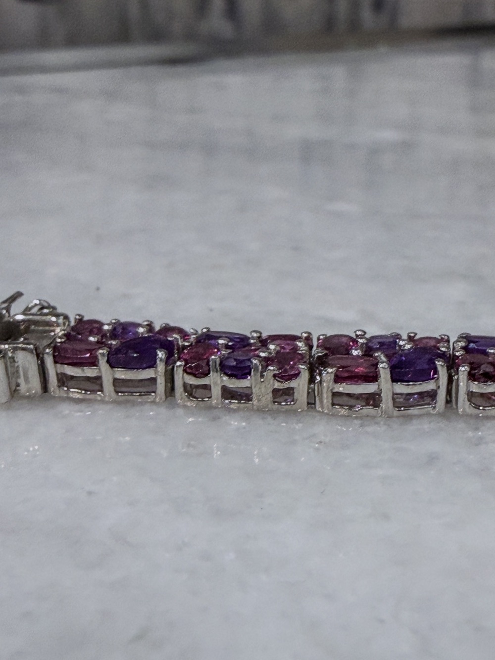 Orissa Rhodolite Garnet & Amethyst Floral Sterling Silver Wide 6.50” Bracelet - Picture 7 of 15